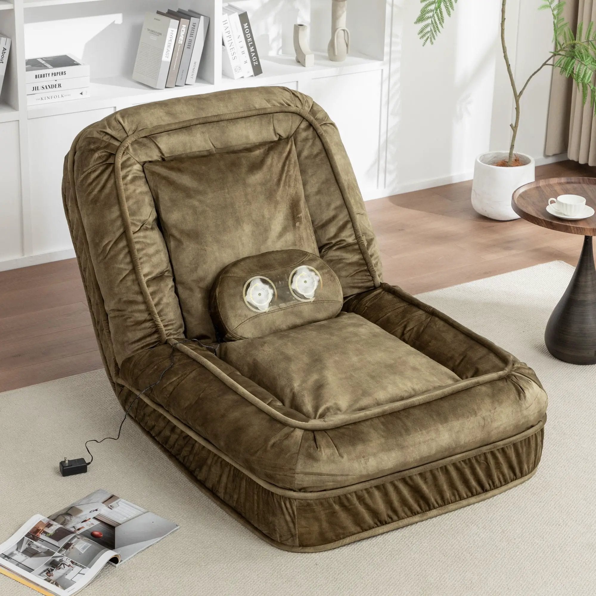 Upholstered Human Dog Bed And Pets, Bean Bag Floor Sofa With Massage Pillow, 5 Adjustable Positions & 2 Soft Pillows by Unique Piece Furniture