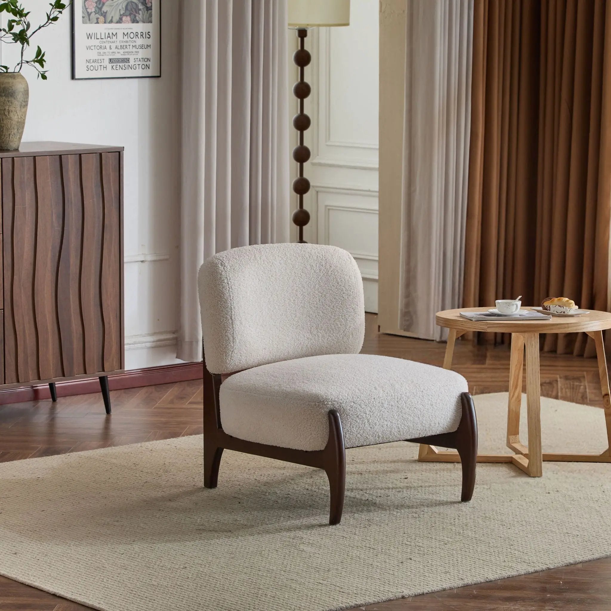 Modern Boucle Lounge Chair With Solid Wood Frame by HouseOfZazla