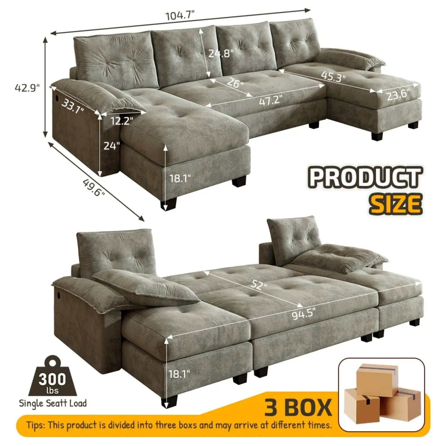 U-Shaped Sleeper Sofa With Pull Out Bed by HouseOfZazla