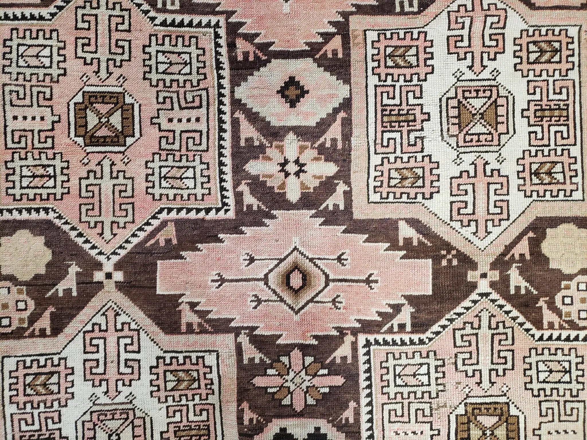 Antique Caucasian Rug 5' 5" x 10' 9", Shirvan Carpet, Wide Oriental Corridor Runner, Quality Handmade Hand-Knotted Wool Rug, Pale Pink Black by Jewel Rugs