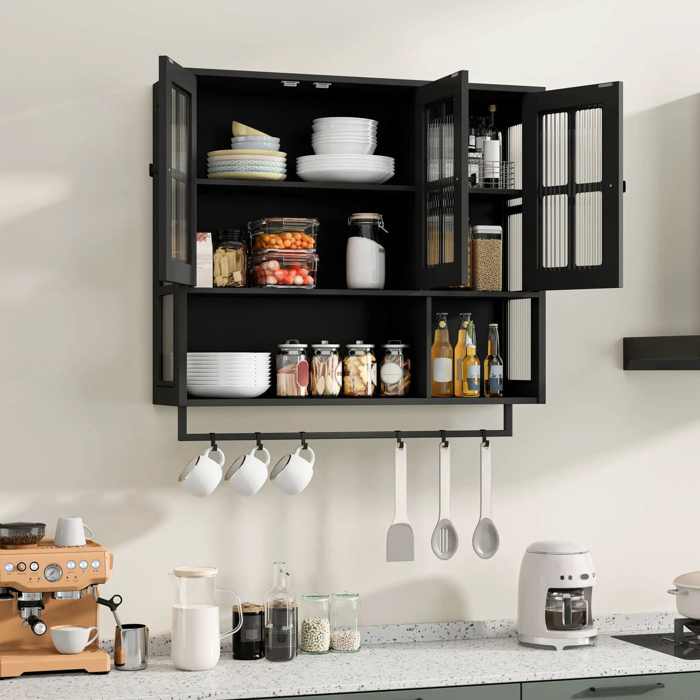 3 Door Wall Cabinet With Glass Door And Towel Bar by Unique Piece Furniture