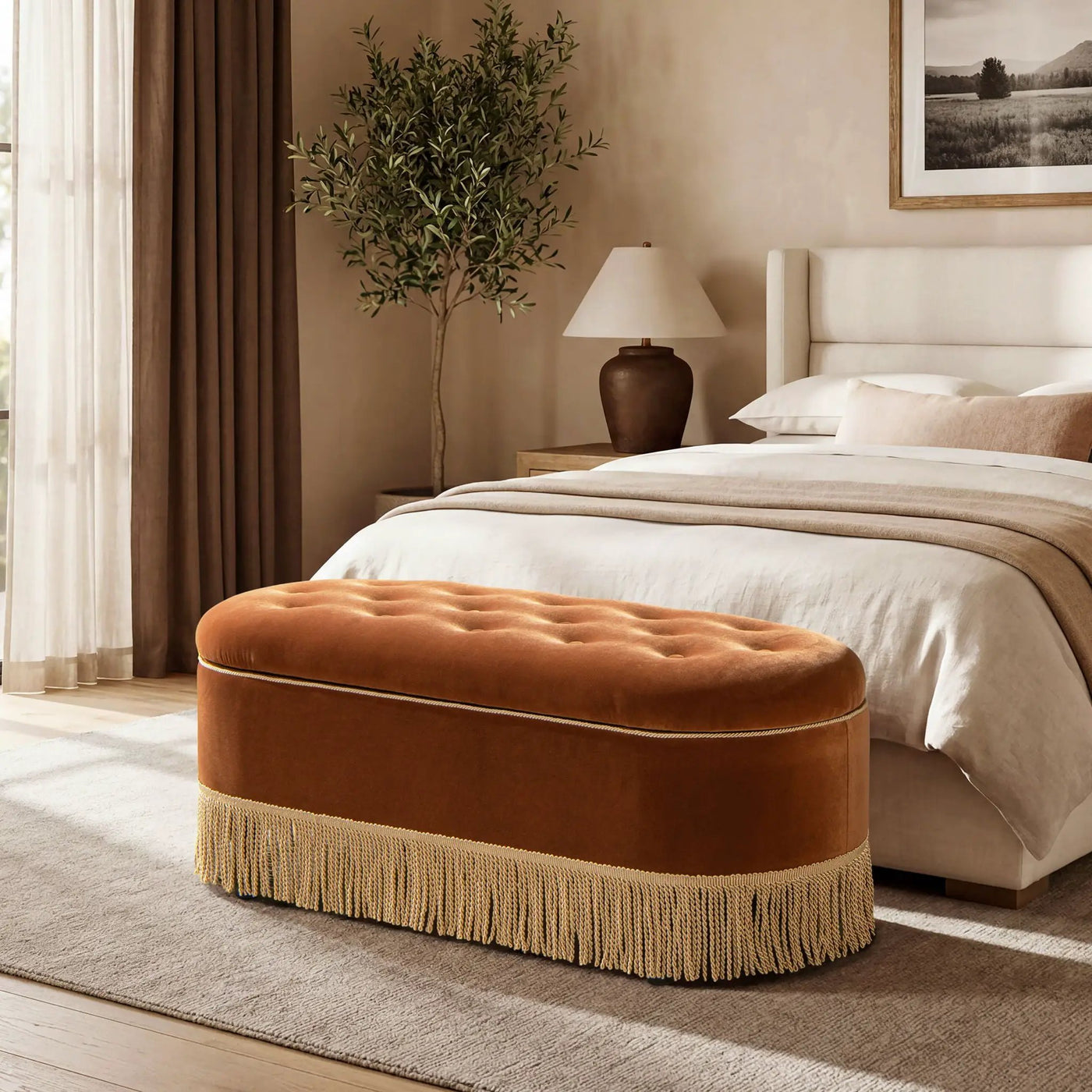 Melinda - Oval Tufted Bullion Fringe Storage Bench by Unique Piece Furniture