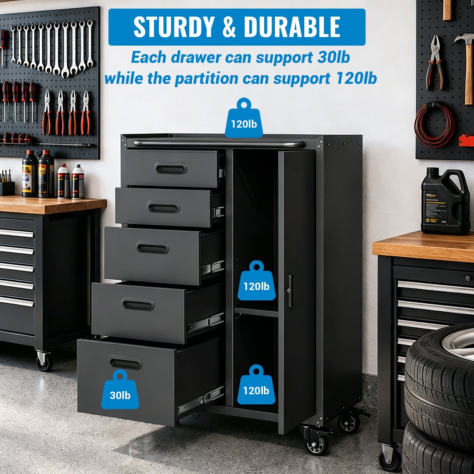 Metal Tool Garage Storage Cabinet with 5 Drawers and 1 Door by HouseOfZazla