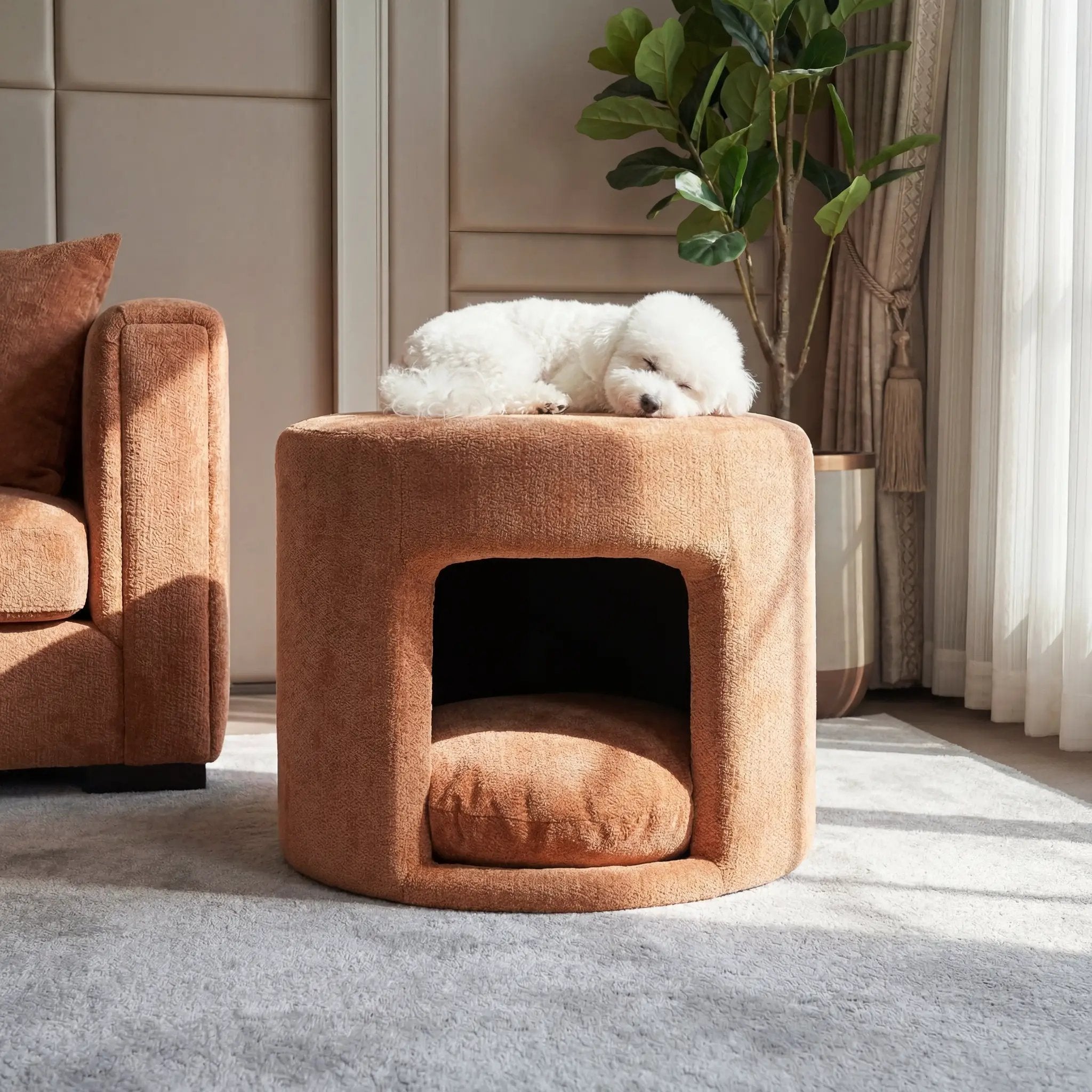 Orange Pet Friendly Ottoman with Removable Pet Cushion and Hidden Pet Nook by HouseOfZazla