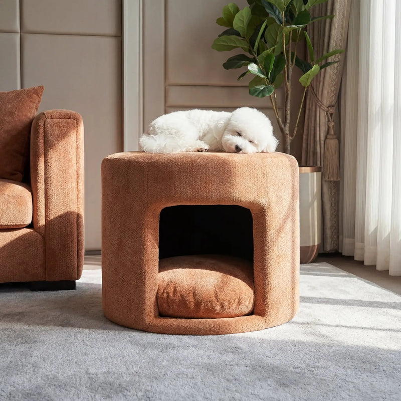 Orange Pet Friendly Ottoman with Removable Pet Cushion and Hidden Pet Nook by HouseOfZazla