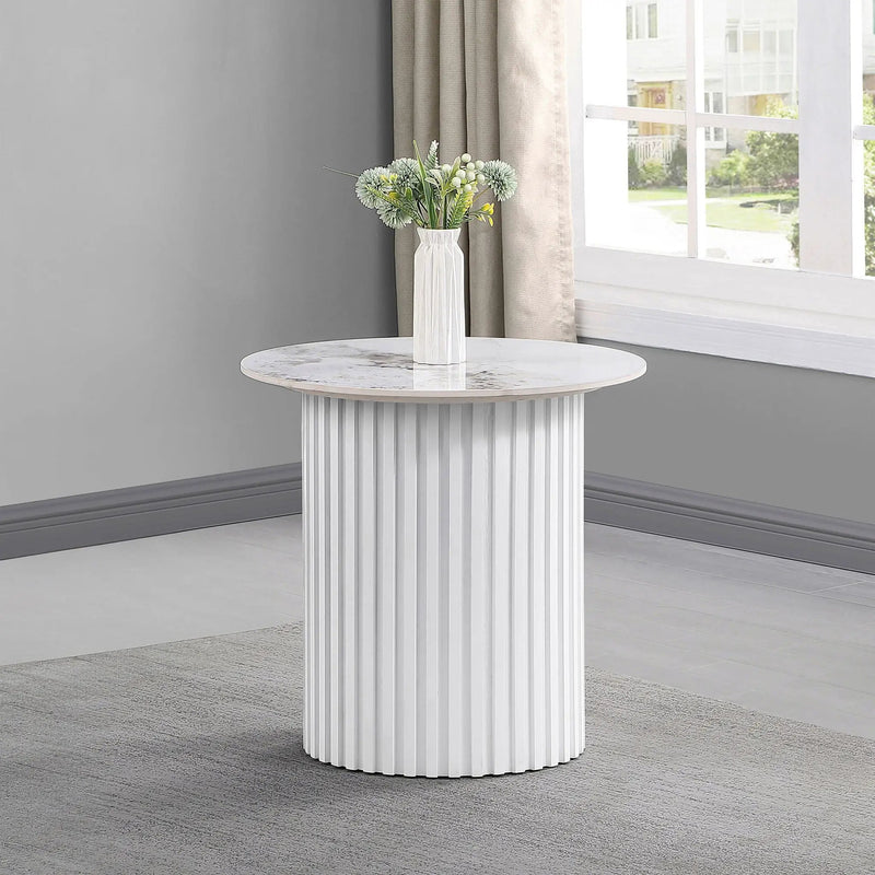 Rowena Round Sintered Stone End Table White Faux Marble by Unique Piece Furniture