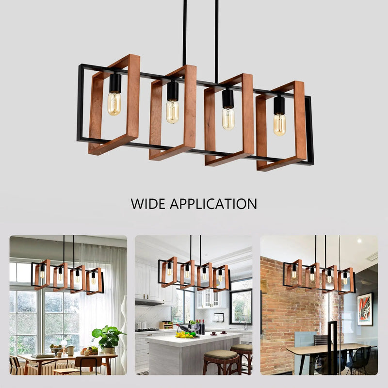 4 Light Kitchen Island Lights Pendant Light Farmhouse Dining Room Light Fixture, Rectangular Chandelier, 36" Hanging Lighting For Living Room, Conference Room, Home Office - Matte Black by HouseOfZazla