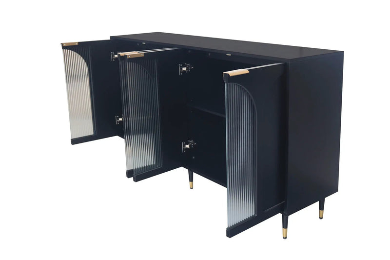 Accent Cabinet Lacquered Wooden Cabinet With 4 Glass Doors Sideboard Buffet Server Cabinet Storage Cabinet, For Living Room, Entryway, Hallway, Office, Kitchen And Dining Room by HouseOfZazla