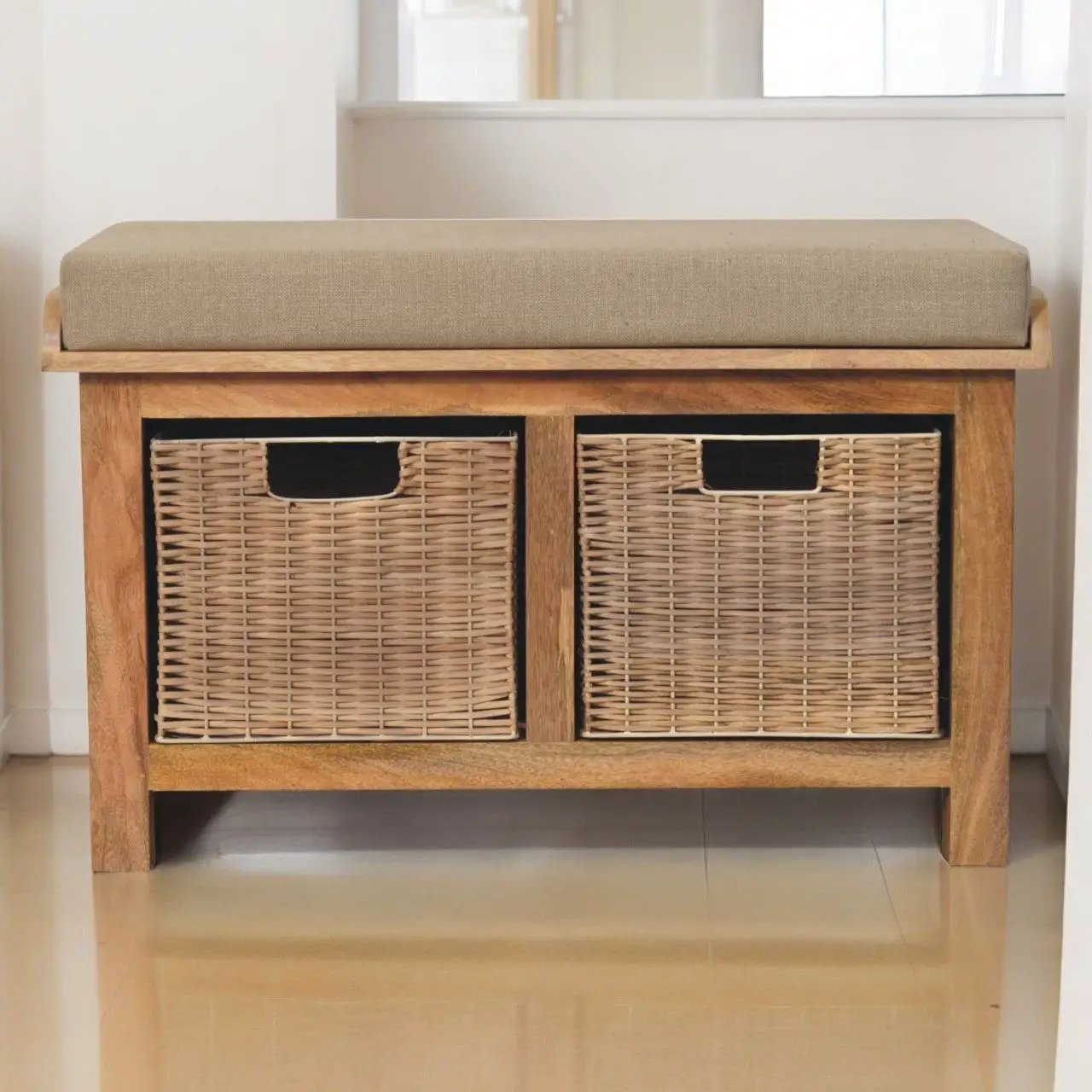 Rattan Basket Linen Bench - Brown by HouseOfZazla