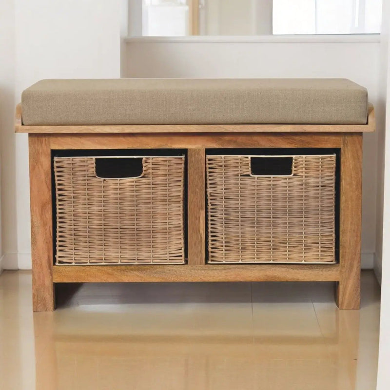 Rattan Basket Linen Bench - Brown by HouseOfZazla