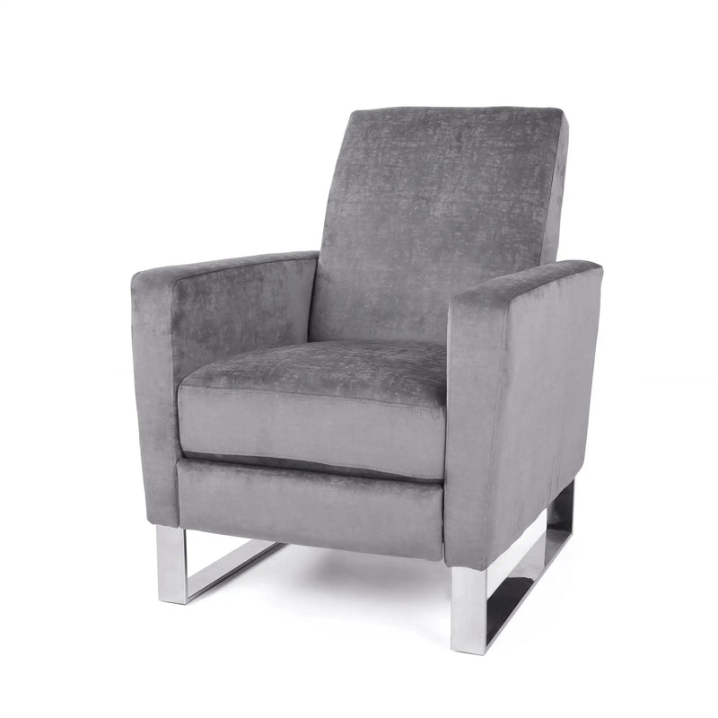 Bolt Upholstered Recliner Chair With Stainless Steel Base - Gray / Chrome by HouseOfZazla