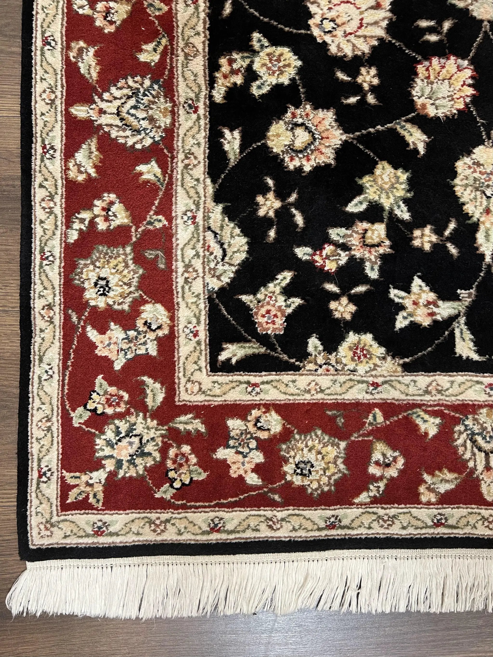Pak Persian Rug 3x5, Black and Red, Floral Allover, Vintage Hand Knotted Wool Oriental Carpet, Pakistani Rug, Small Handmade Area Rug 3 x 5 by Jewel Rugs
