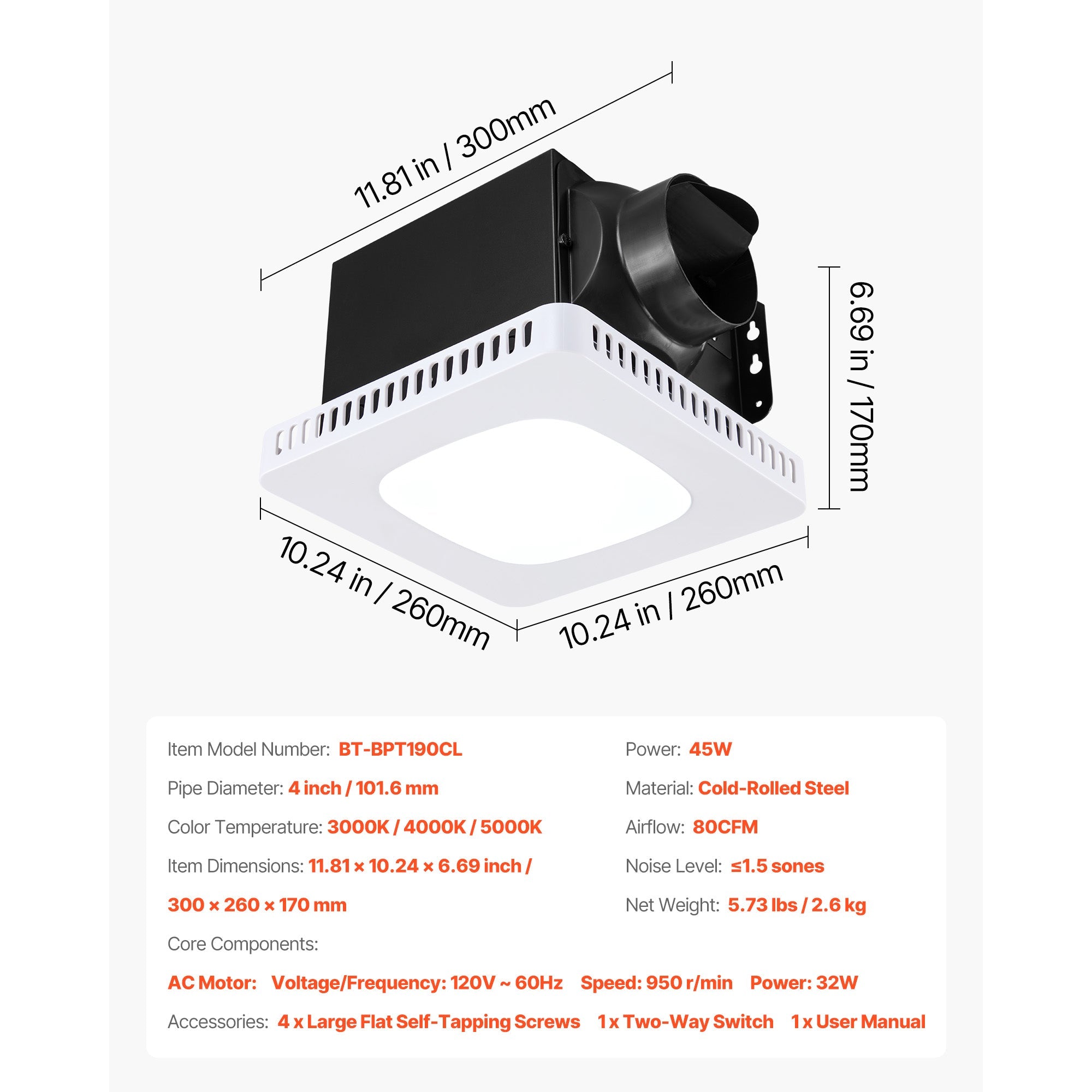 Bathroom Exhaust Fan with LED Light, 80 CFM by HouseOfZazla