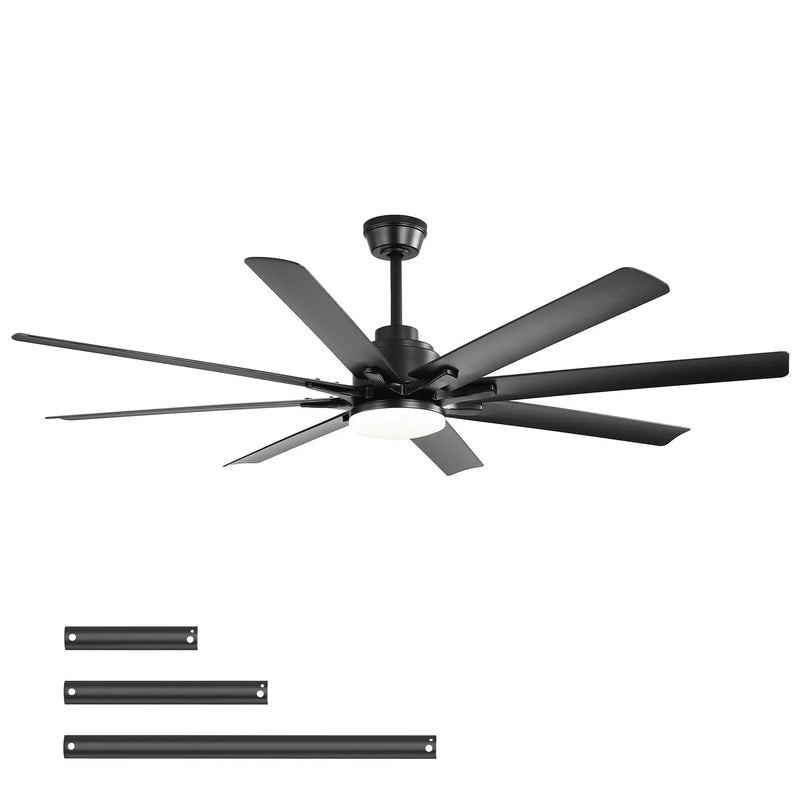 Smart Ceiling Fan With 8 Blades, Voice Remote Control, 6 Wind Speeds, Reversible DC Motor, 3 Color Lighting - Black by HouseOfZazla