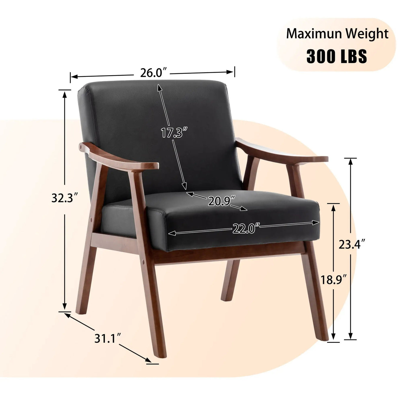Mid Century Modern Accent Chair With Solid Wood Frame And Extra Thick Backrest by Unique Piece Furniture