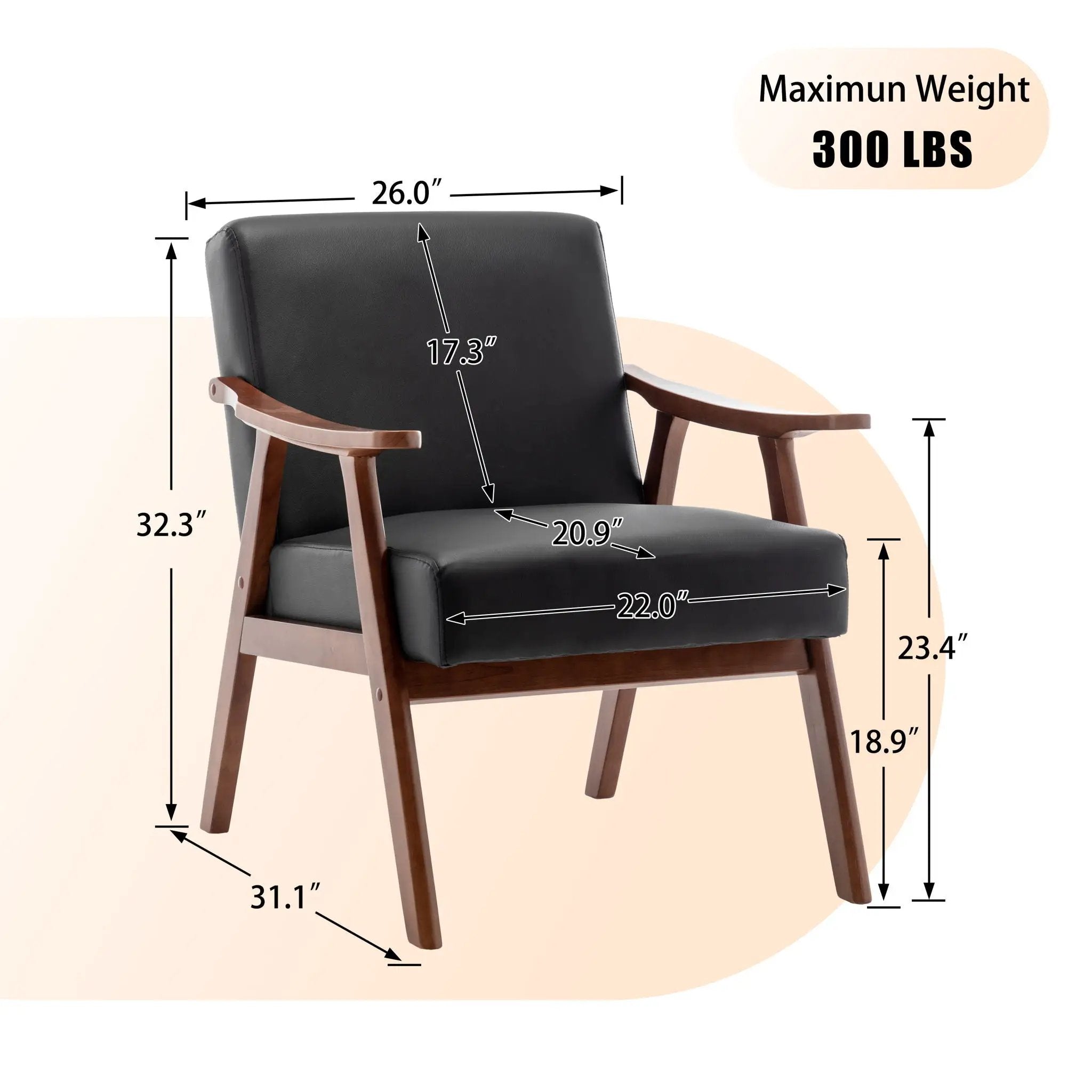 Mid Century Modern Accent Chair With Solid Wood Frame And Extra Thick Backrest by Unique Piece Furniture