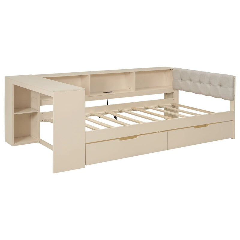 Upholstered Headboard Platform Bed With Storage Shelves, Drawers, Charging Station by Unique Piece Furniture