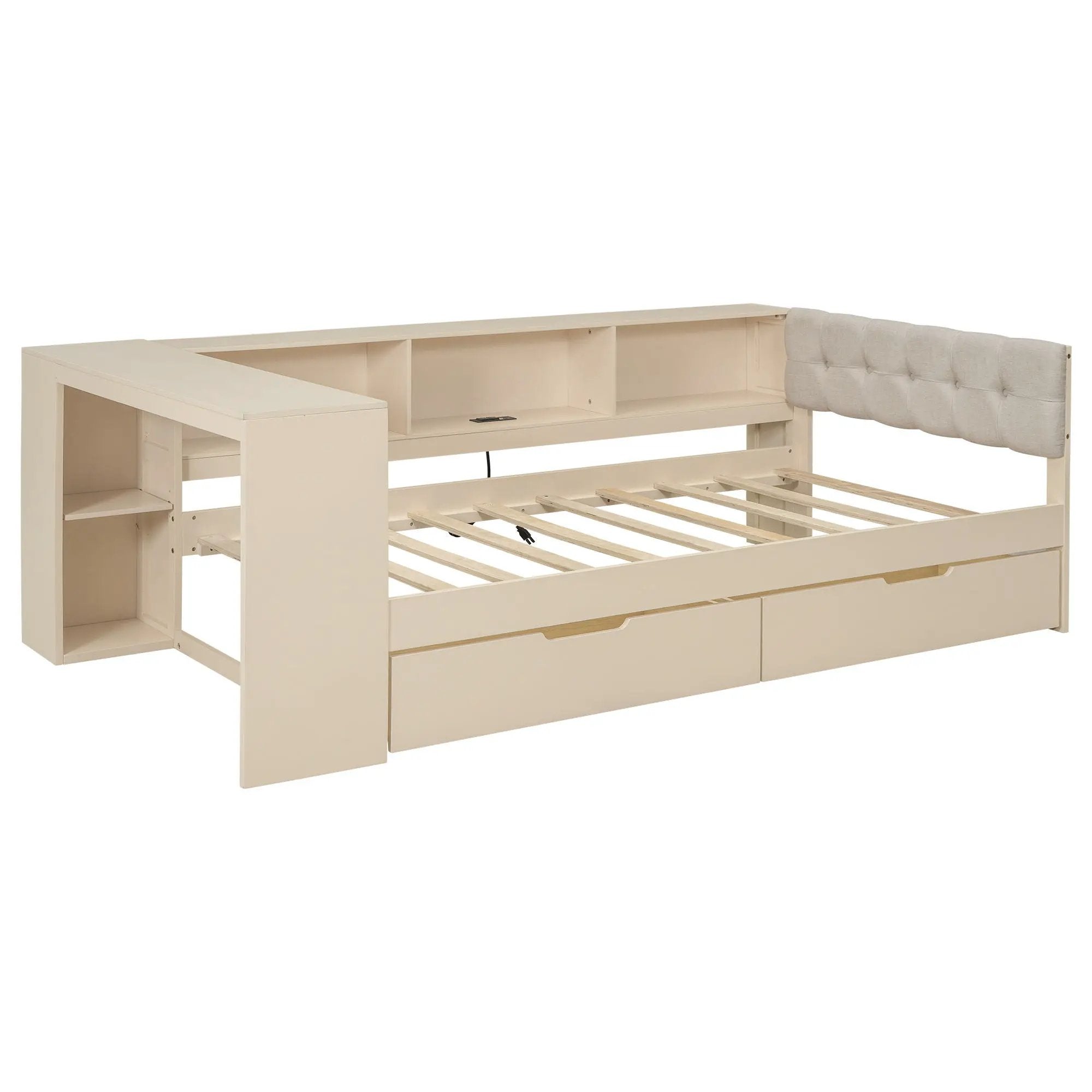 Upholstered Headboard Platform Bed With Storage Shelves, Drawers, Charging Station by Unique Piece Furniture