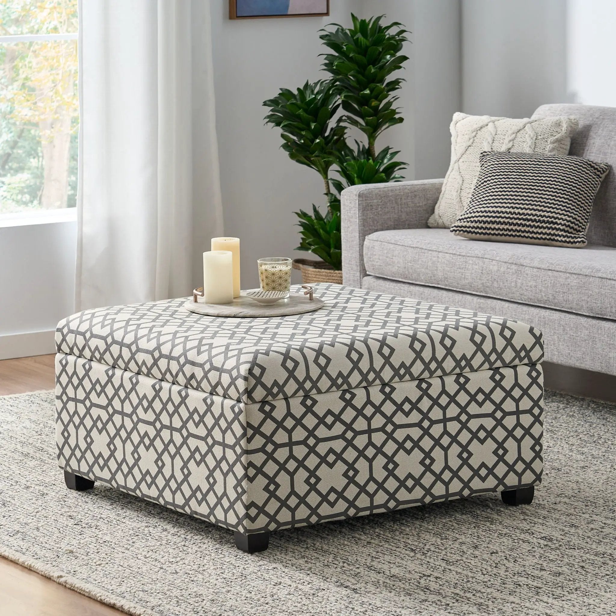 Richmond Storage Ottoman with Unique Pattern and Ample Storage - Gray by HouseOfZazla