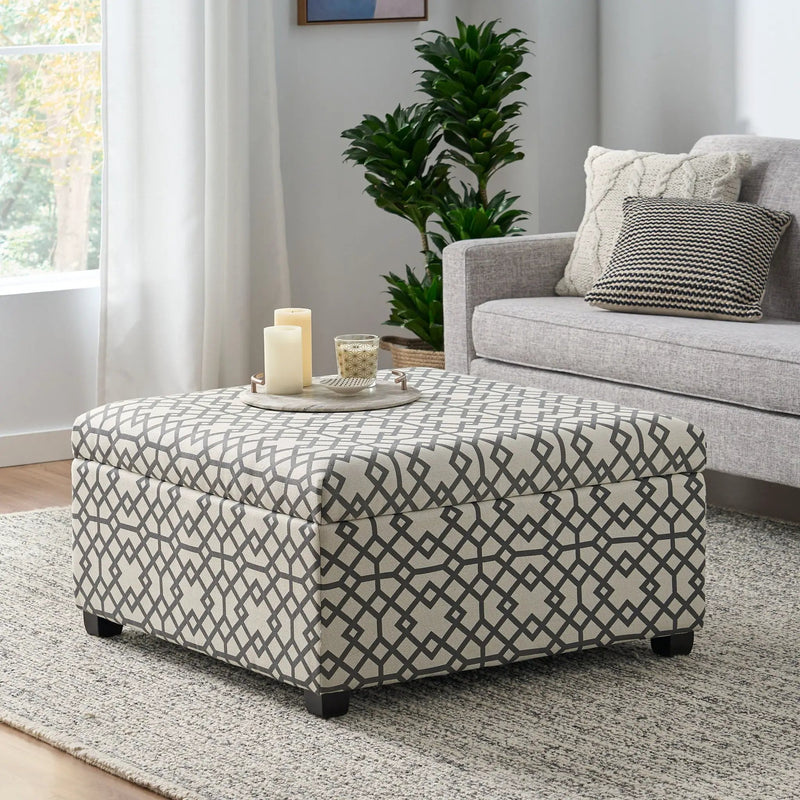 Richmond Storage Ottoman with Unique Pattern and Ample Storage - Gray by HouseOfZazla