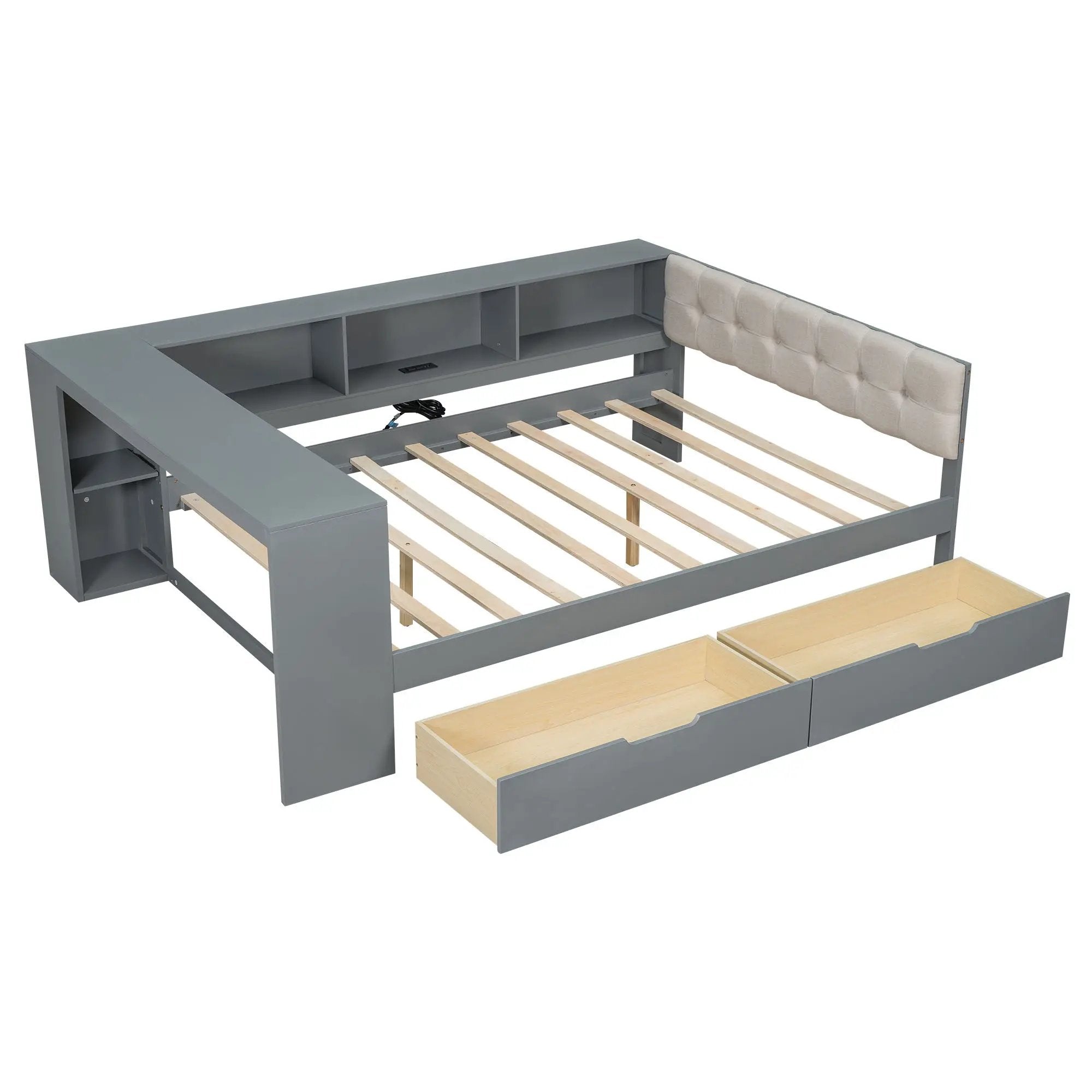 Upholstered Headboard Platform Bed With Storage Shelves, Drawers, Charging Station by Unique Piece Furniture