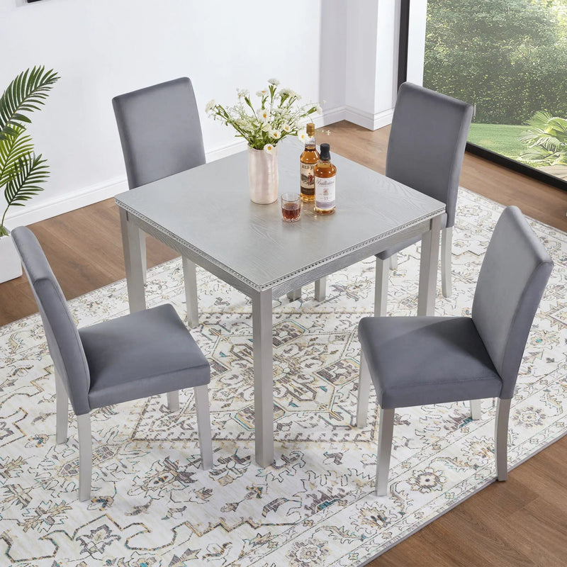 5 Pieces Wooden Dining Table Set, Square Table And 4 Upholstered Chairs by Unique Piece Furniture