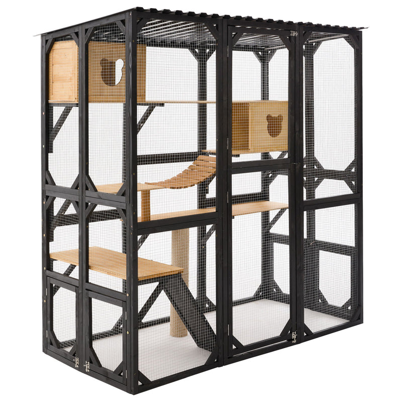 Outdoor Cat Enclosure With Sleeping Houses, Jumping Platforms, Scratching Post by HouseOfZazla