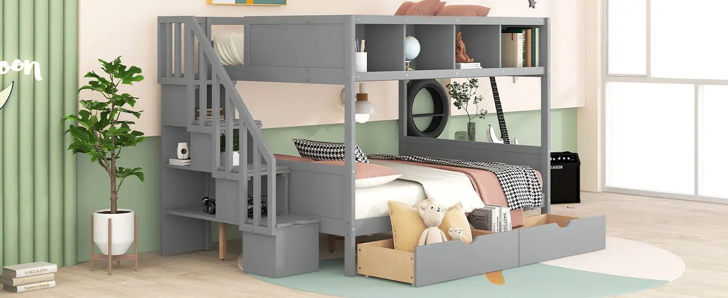 Bunk Bed With Shelfs, Storage Staircase And 2 Drawers by HouseOfZazla