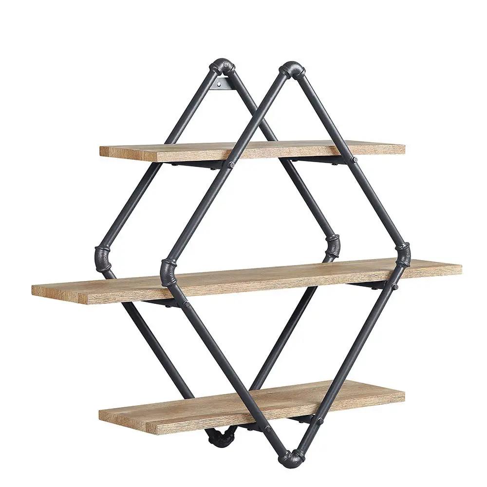 Brantley - 31" Wall Rack With 3 Shelves - Oak & Sandy Black by Unique Piece Furniture