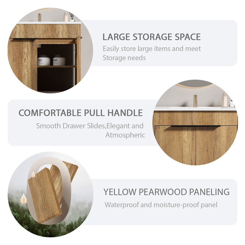 30inch Floor-Standing Bathroom Vanity with 3D Grooved Panel and Integrated Ceramic Sink by HouseOfZazla