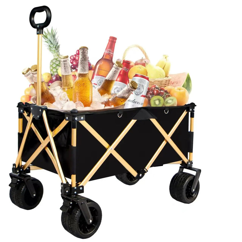 Aluminum Alloy Folding Wagon, Heavy Duty Utility Beach Wagon Cart For Sand With Big Wheels, Adjustable Handle & Drink Holders For Shopping, Camping, Garden And Outdoor by HouseOfZazla