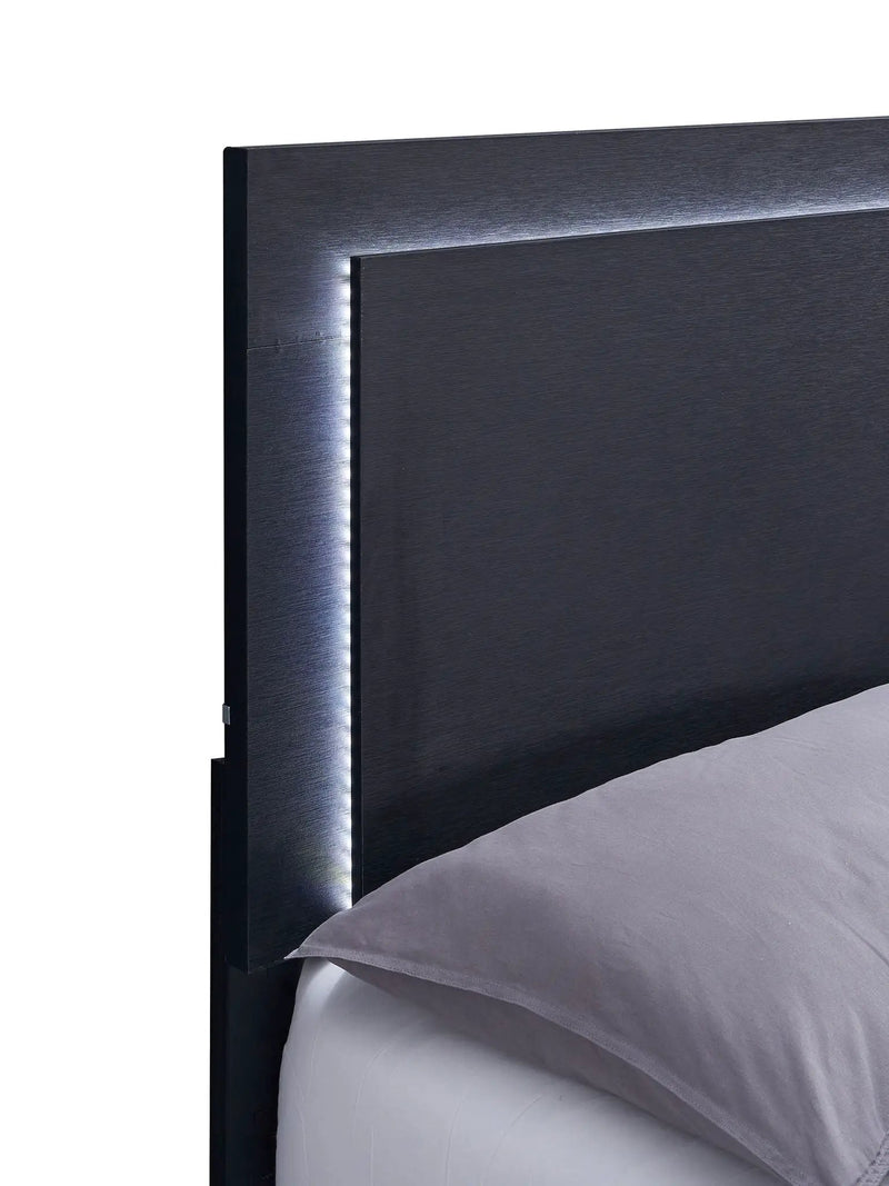 Marceline Wood Eastern King LED Panel Bed Black by Unique Piece Furniture