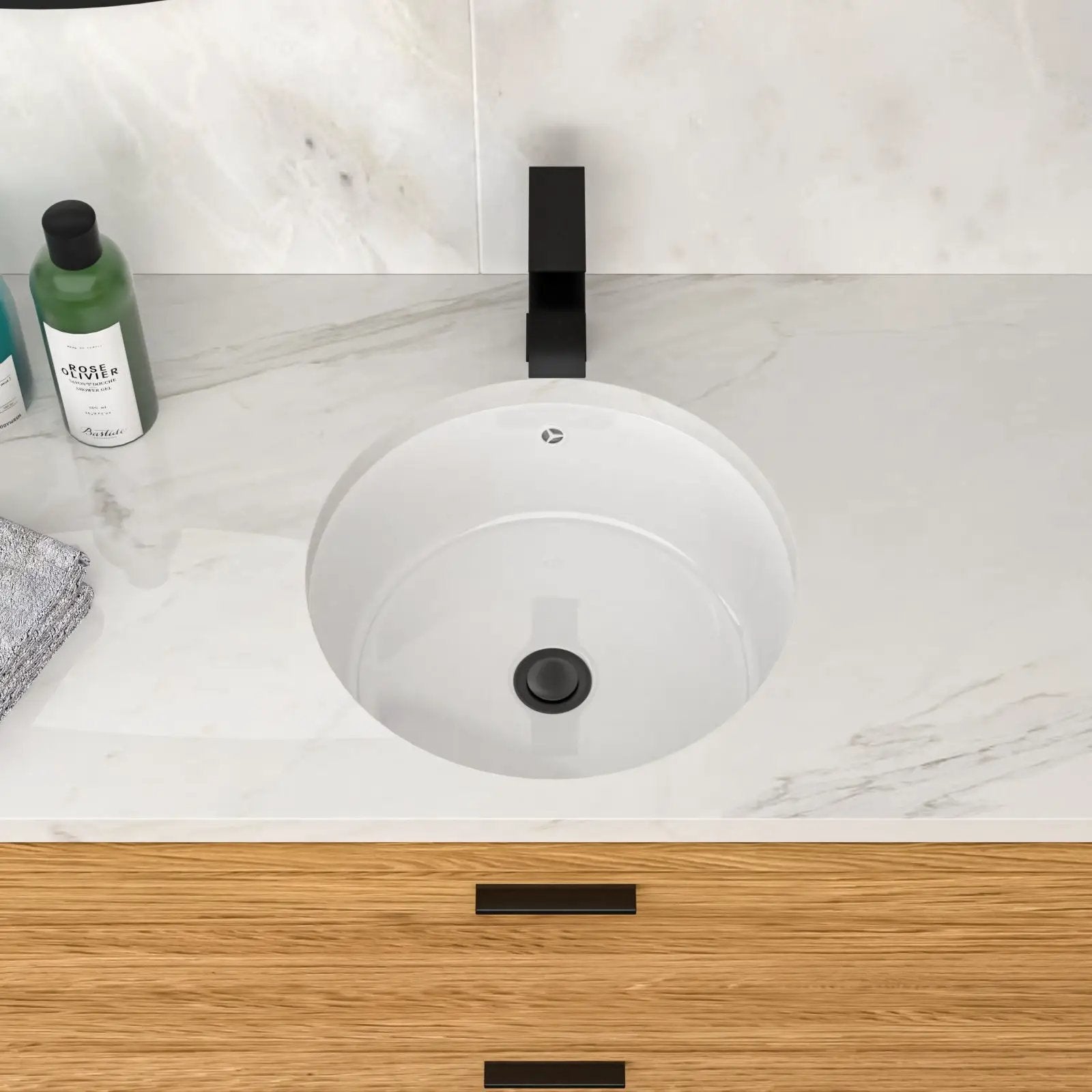 Ceramic Round Undermount Bathroom Sink With Overflow, European Style - White by HouseOfZazla