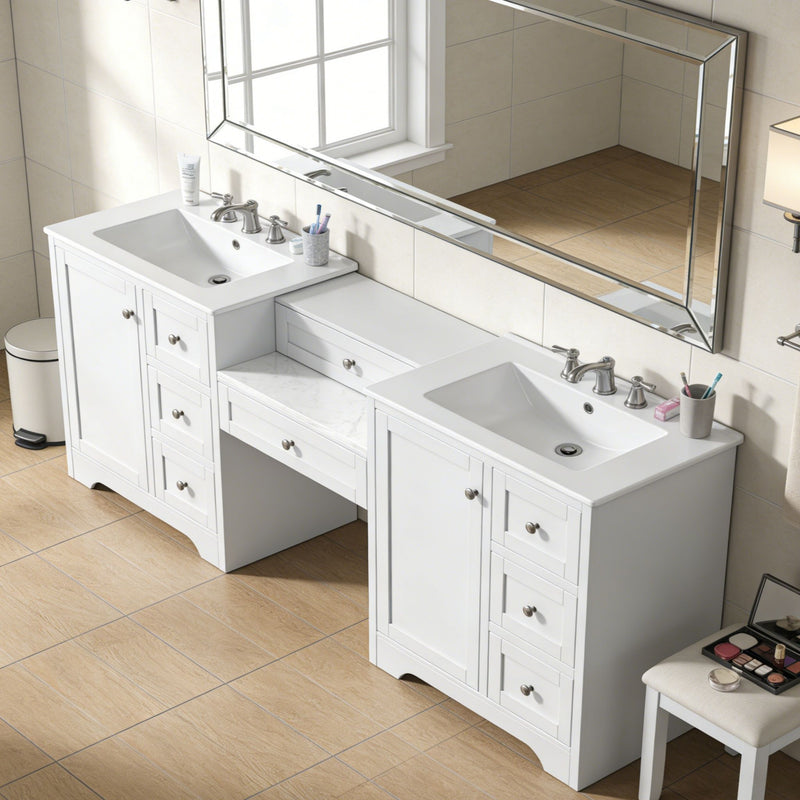 Double Sink Bathroom Vanity With Countertop, 2 Ceramic Sinks, 6 Drawers by HouseOfZazla