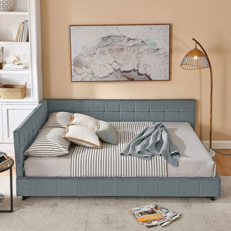 Mid-Century Storage Upholstered Tufted Bed Frame With Backrest And Armrests by Unique Piece Furniture
