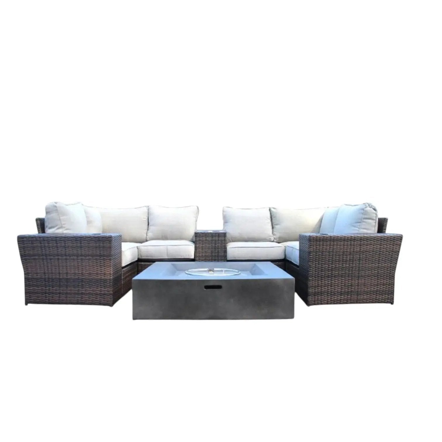 Patio Seating Set With Cushions And Fire Pit - Brown by Unique Piece Furniture
