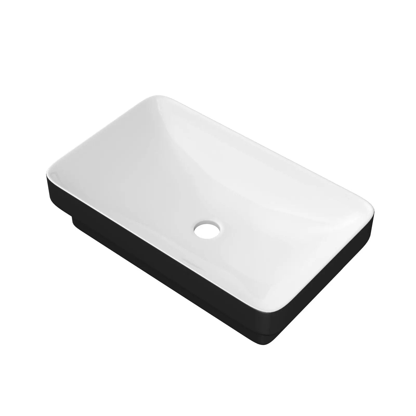 Semi Recessed Bathroom Sink With Vessel Design, Durable Glazed - White / Black by HouseOfZazla