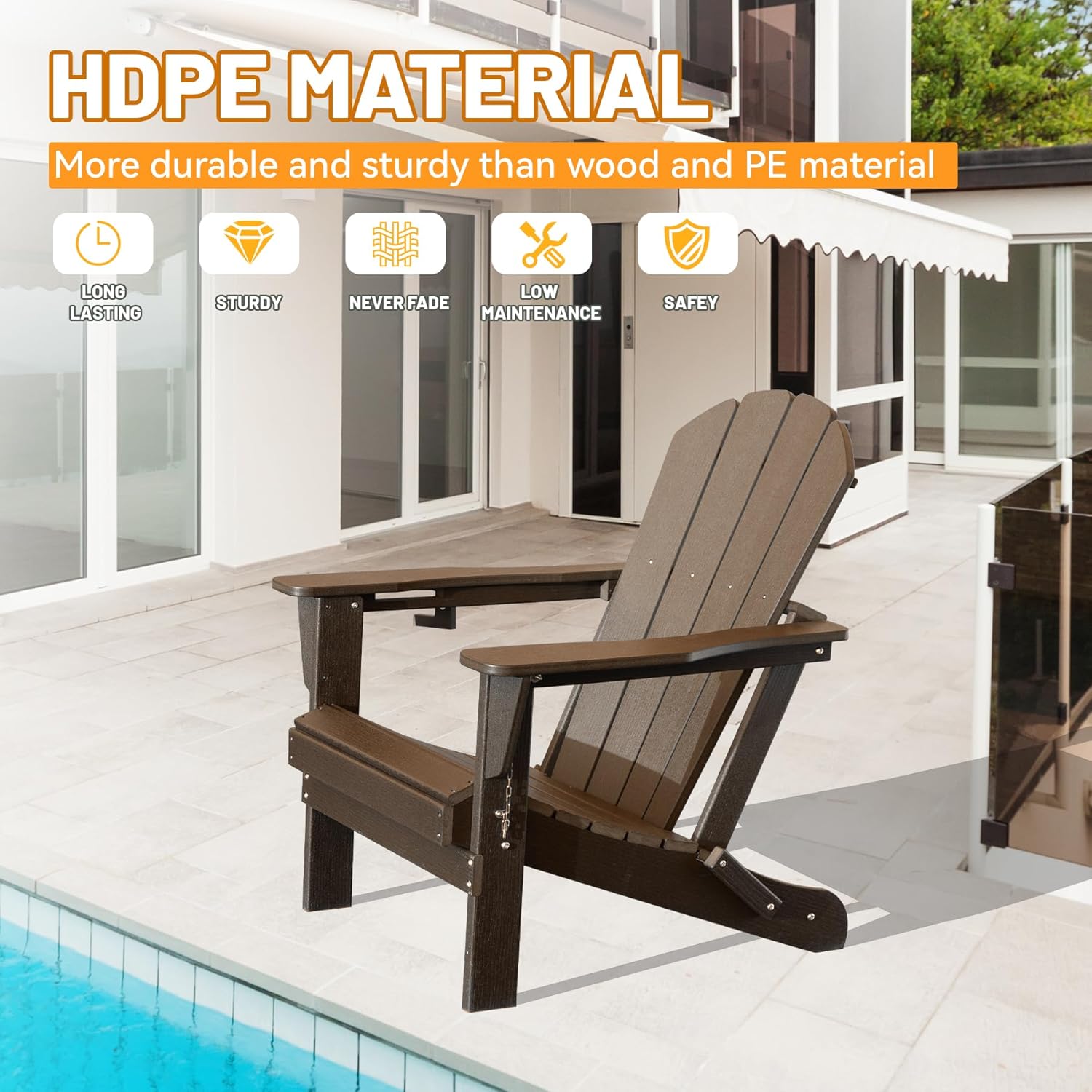 Adirondack Chair, Folding HDPE Outdoor Seating with Cup Holder by HouseOfZazla