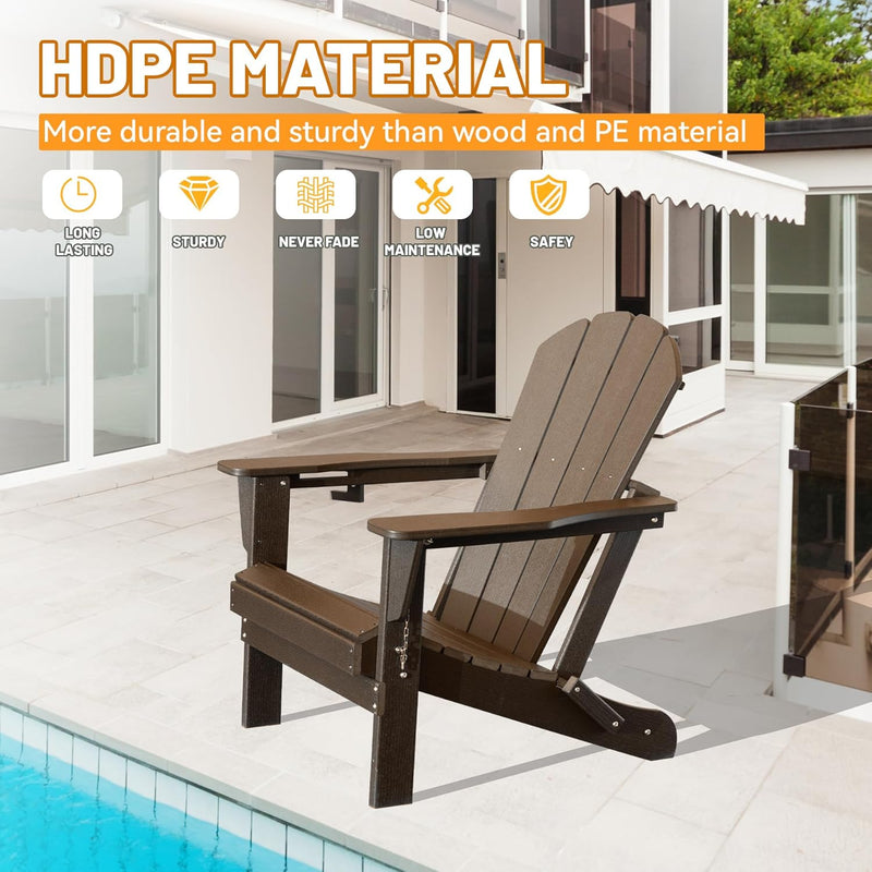 Adirondack Chair, Folding HDPE Outdoor Seating with Cup Holder by HouseOfZazla