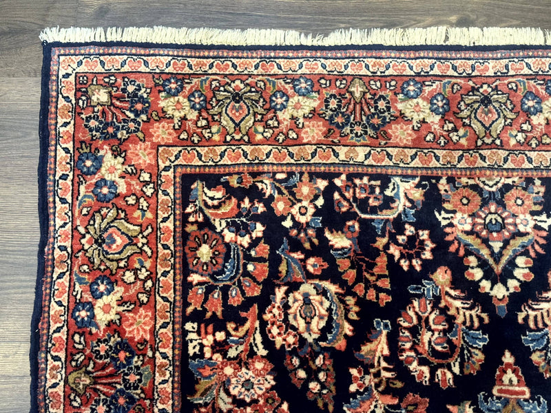 Navy Blue Persian Rug 4x6, Sarouk Mohajeran Carpet, Antique Persian Rug, Floral by Jewel Rugs