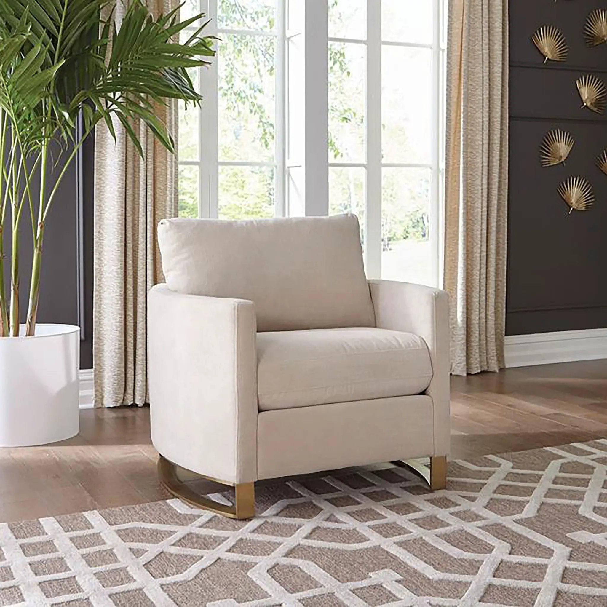 Rufo - Upholstered Curved Track Arm Chair - Beige by HouseOfZazla