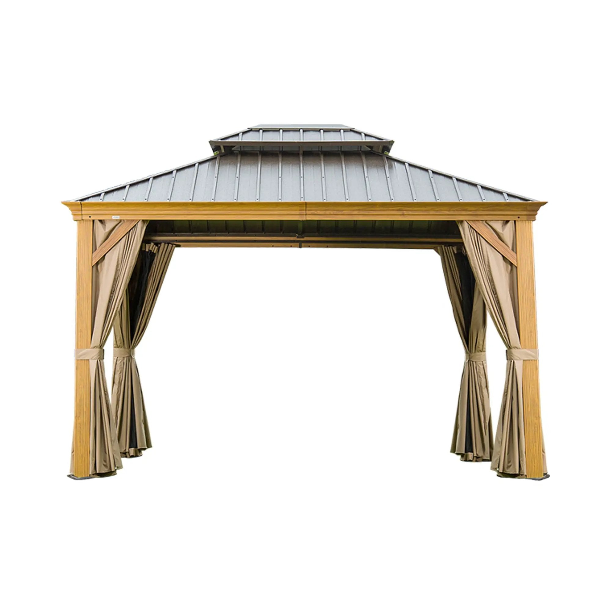 10' x 14' Hardtop Gazebo with Galvanized Steel Double Roof and Wood Grain Frame by HouseOfZazla