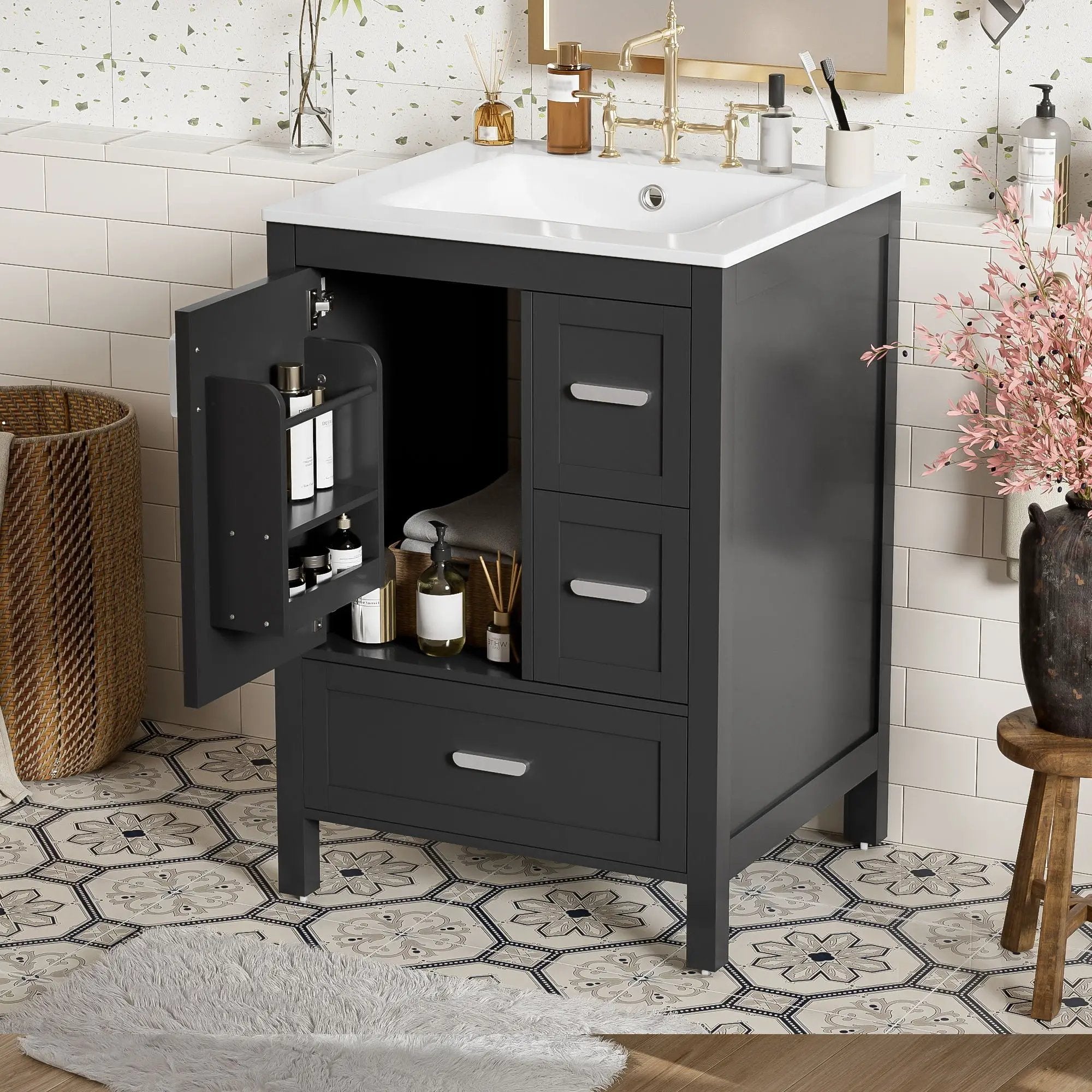 Bathroom Vanity With Sink, Soft-Close Doors, Double-Layer Shelf And 3 Drawers by HouseOfZazla