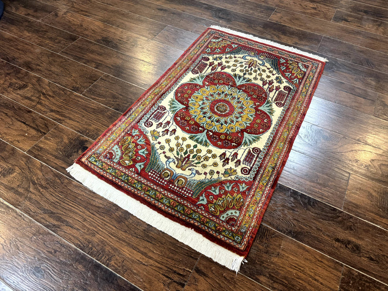 Persian Bijar Rug 2.6 x 4, Antique Carpet, Brick Red and Ivory by Jewel Rugs