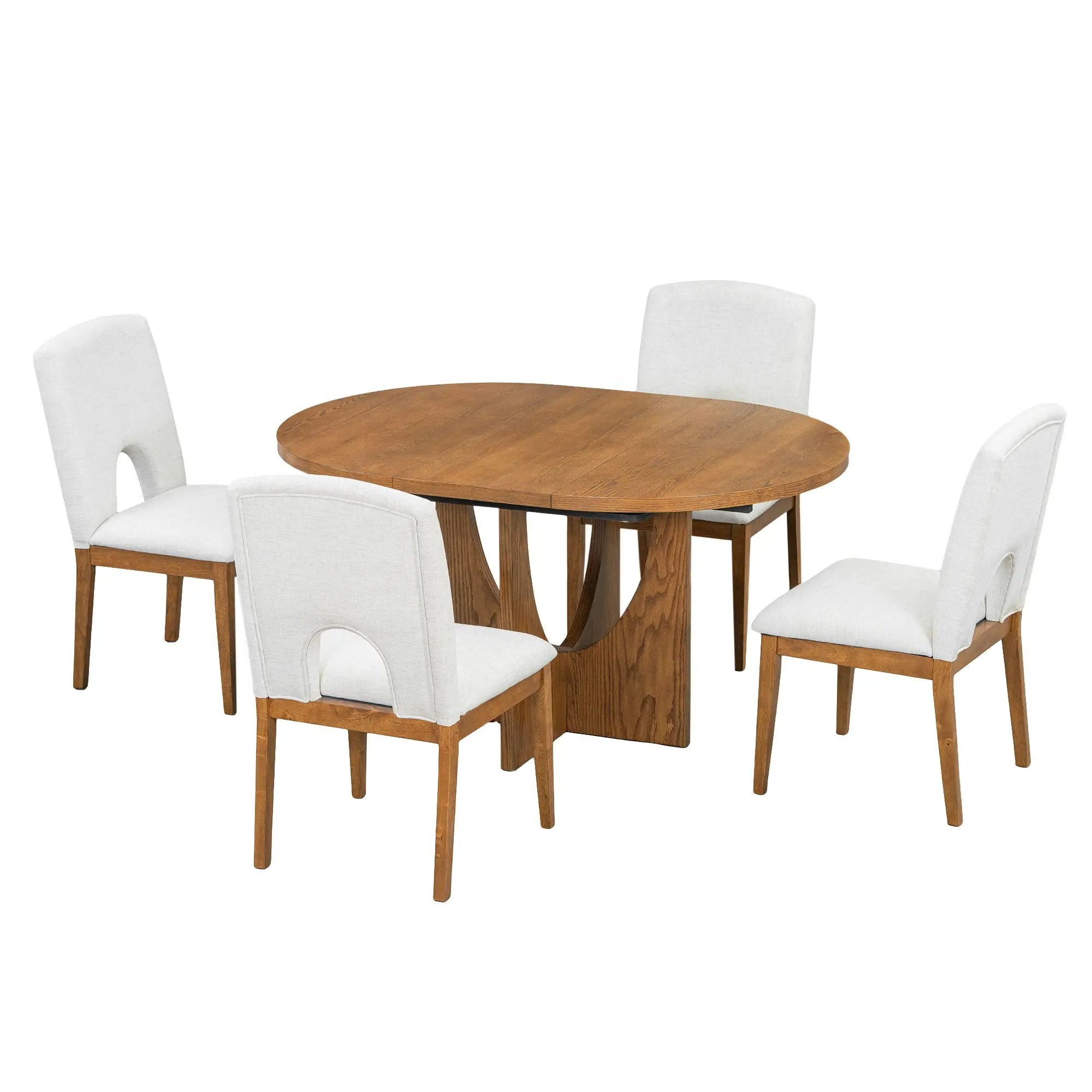 Topmax - 5 Piece Modern Extendable Round Dining Table Set With Removable Leaf For Small Places by HouseOfZazla