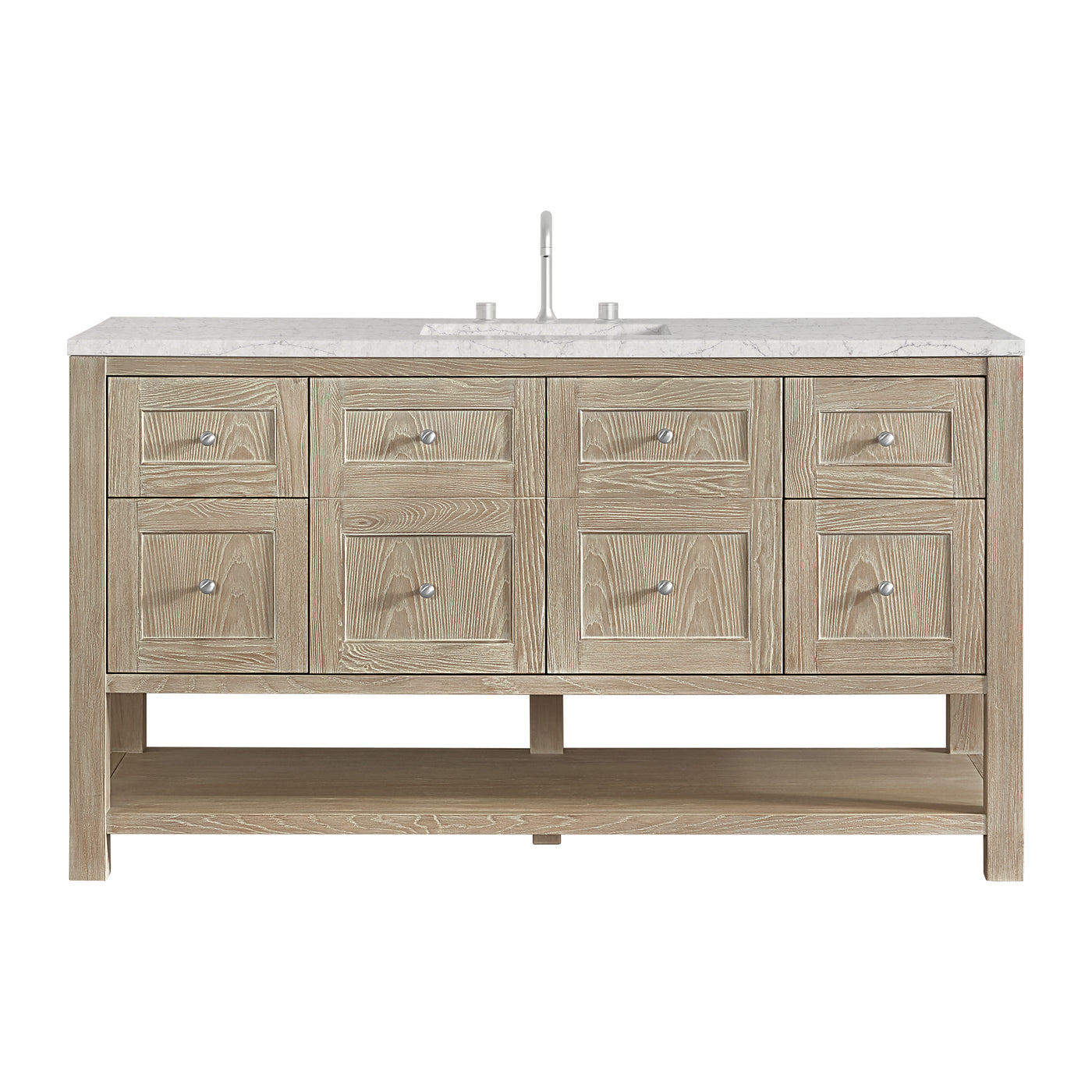 James Martin Breckenridge 60" Single Bathroom Vanity, Whitewashed Oak with Eternal Jasmine Pearl (Silestone, FreePower) countertop