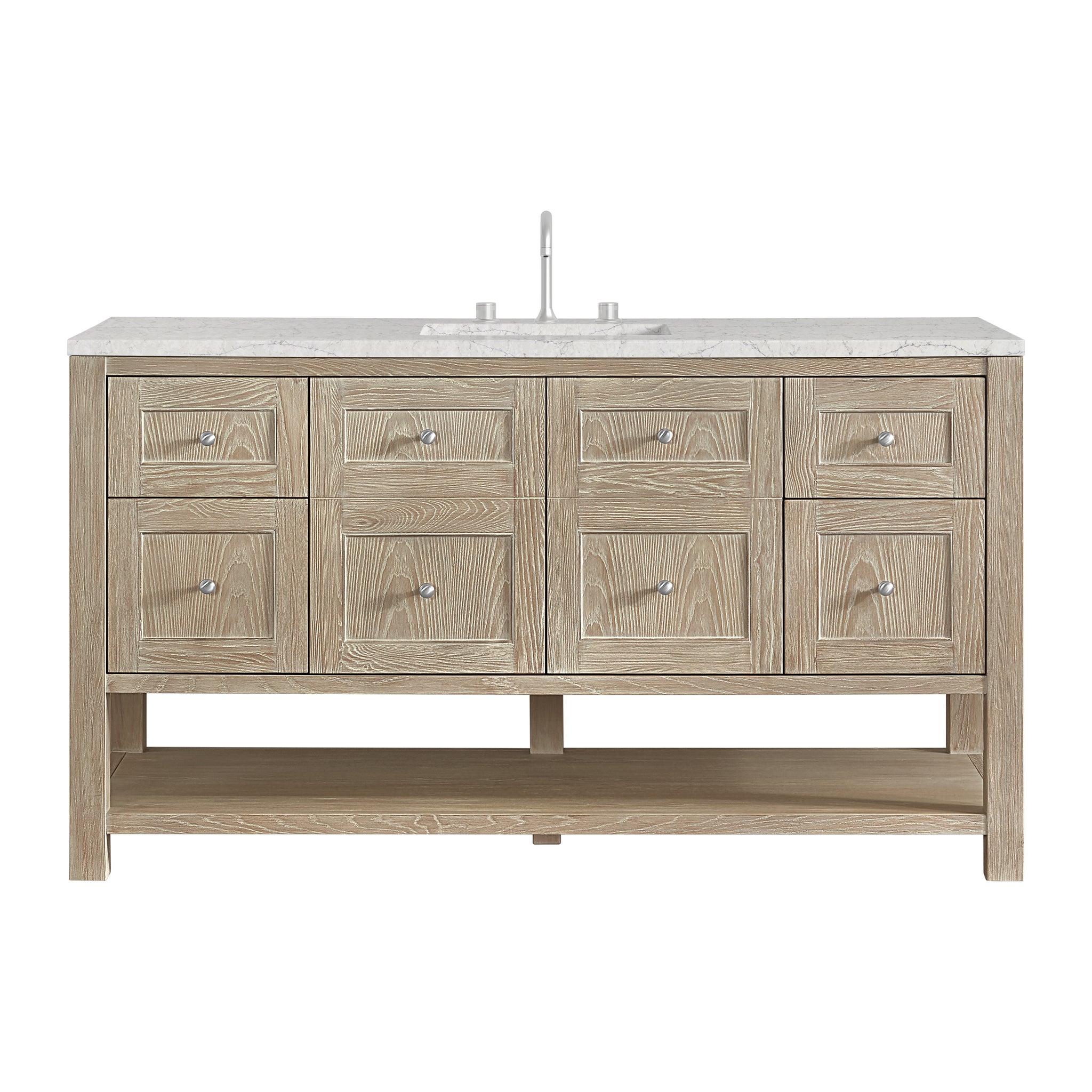 James Martin Breckenridge 60" Single Bathroom Vanity, Whitewashed Oak with Eternal Jasmine Pearl (Silestone, FreePower) countertop