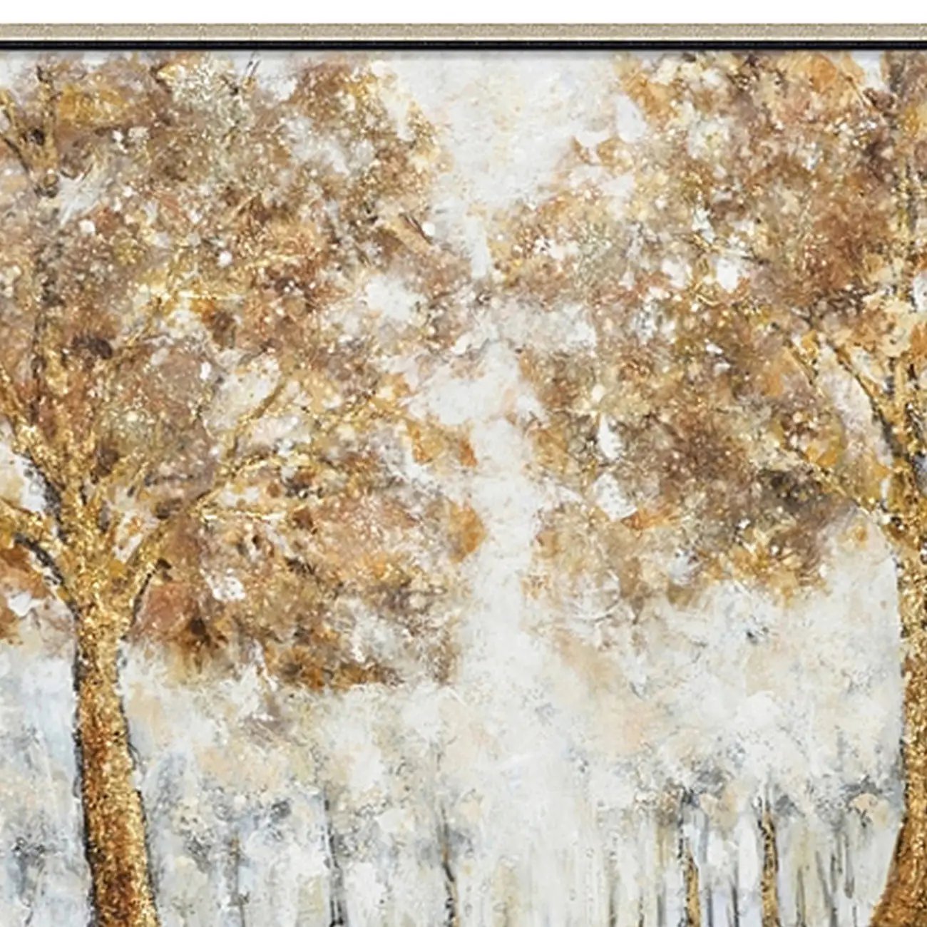 Hand Painted Acrylic Wall Art Golden Forrest on a 39 x 39 Square Canvas with a Champagne Wooden Frame by Sharicks