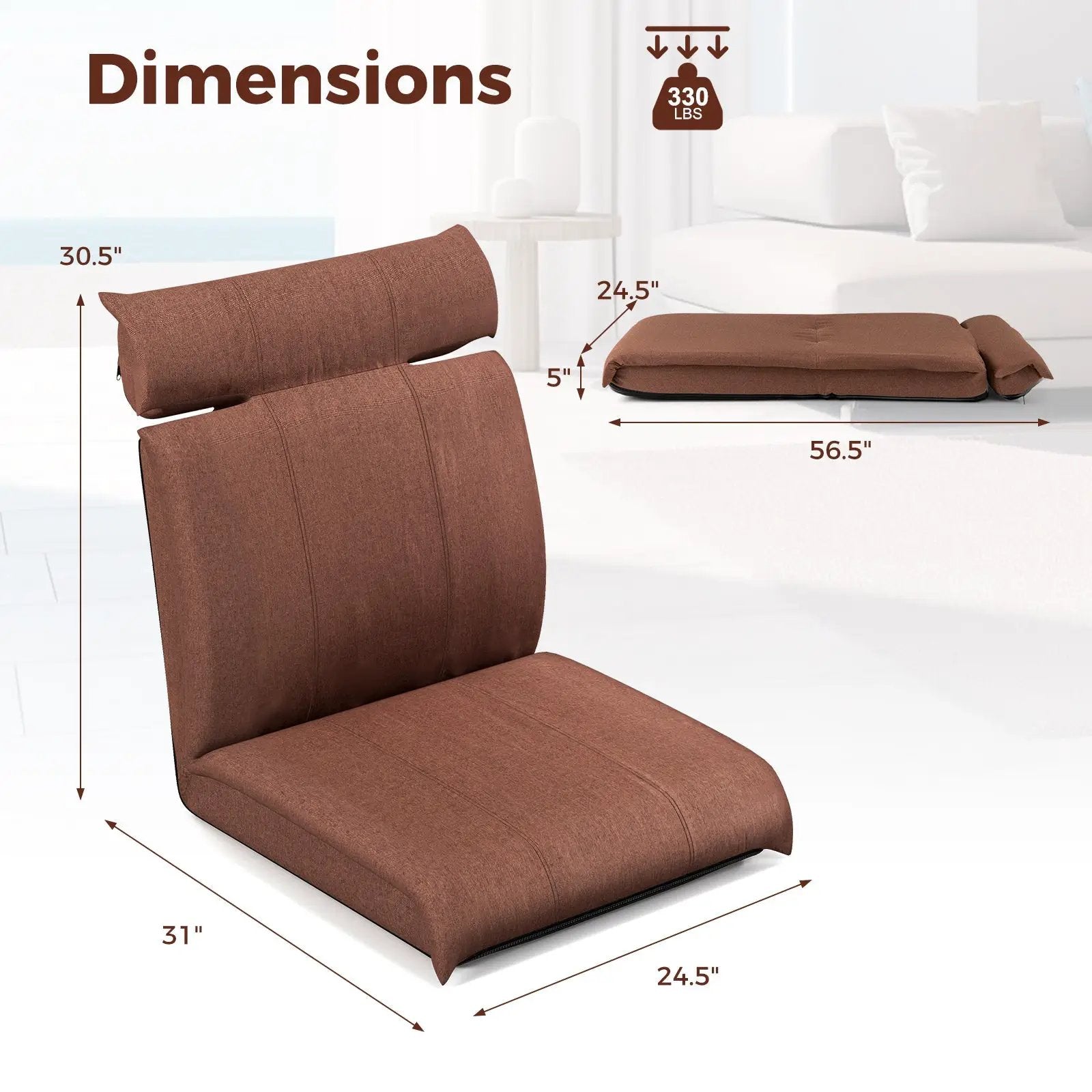 Folding Floor Chair with 14-Position Adjustable Backrest by DirectDeals