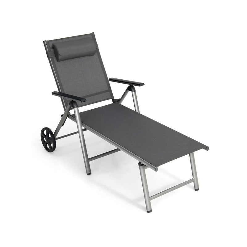Adjustable Patio Folding Chaise Lounge Chair with Wheels by DirectDeals